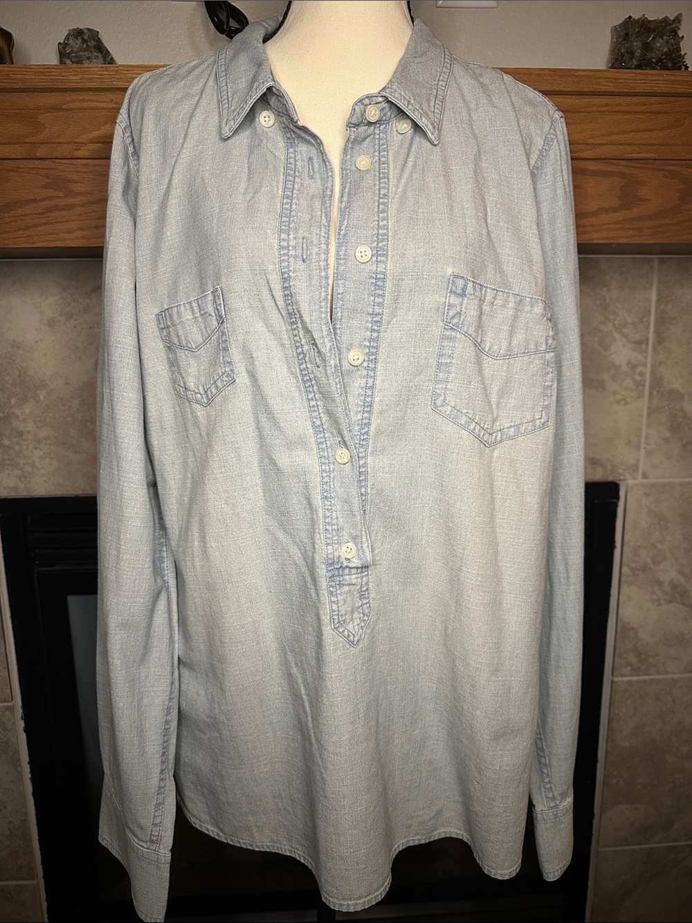 J.Crew XL Light Wash Chambray Popover Tunic Shirt 100% Cotton NWOT